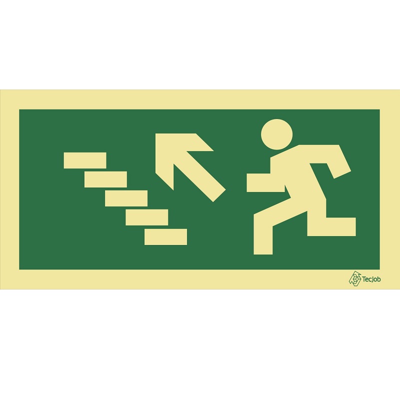 SINAL FOTOLUMINESCENTE SAÍDA ESCADAS SUBIR ESQUERDA 200x100mm