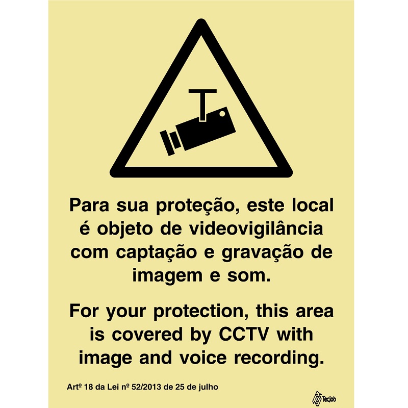 SINAL PVC OPACO CCTV PROTEÇÃO 150x200mm