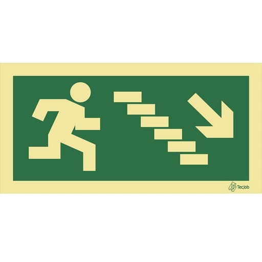 [E0009B] SINAL FOTOLUMINESCENTE SAÍDA ESCADAS DESCER DIREITA 300x150mm