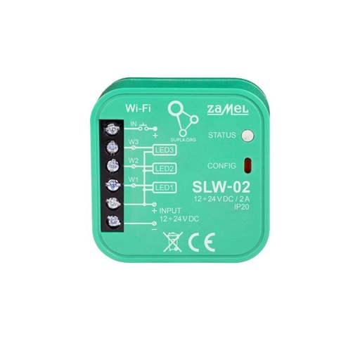 [ZMSLW02] RECETETOR Wi-Fi CONTROLADOR 3xLED SUPLA 12-24Vdc 2A PARA CAIXA APARELHAGEM