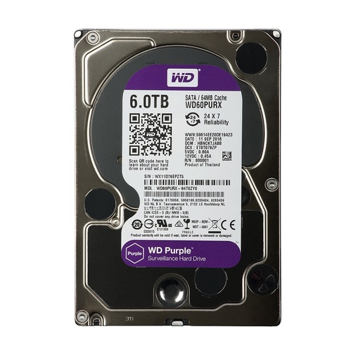 [UNV6000WD60PURX] HDD DISCO RÍGIDO DISCO RÍGIDO WD PURPLE 6TB 64MB 3.5" SATA