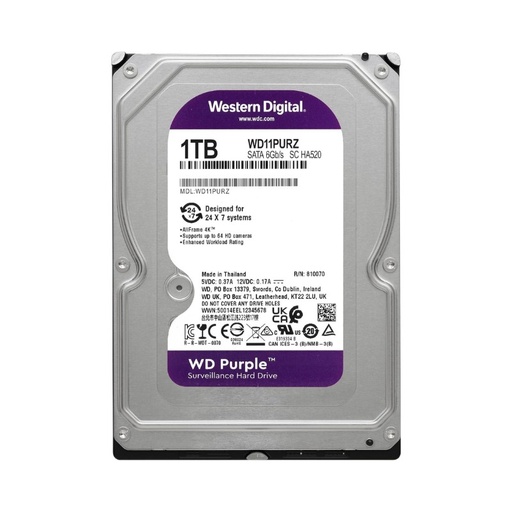 [UNV1000WD11PURZ] HDD DISCO RÍGIDO WD PURPLE 1TB 64MB 3.5" SATA