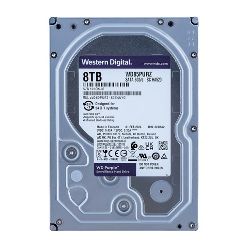 [UNV8000WD85PURZ] HDD DISCO RÍGIDO WD PURPLE 8TB 256MB 3.5" SATA